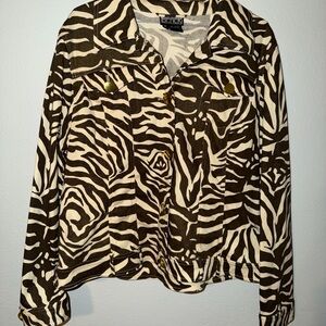 Vtg Berek Metallic Zebra print jean jacket